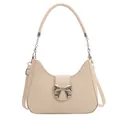 Elegante borsa hobo crema con fibbia a fiocco argento e tracolla a catena vista centrale - Bianco