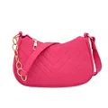 Bolso de fieltro magenta con acolchado en V y cadena decorativa dorada - Rosa Rojo
