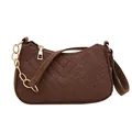 Bolso hobo minimalista de fieltro marrón oscuro con acolchado en V y cadena dorada - Marrón