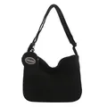 Black corduroy dumpling crossbody bag with adjustable strap and detachable round coin purse - Black