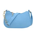 Sky blue felt underarm bag with V-quilted stitching and golden metal ring chain - Sky Blue
