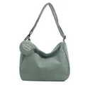 Retro sage green corduroy hobo bag with adjustable strap and small round coin purse - Light Green
