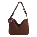 Brown corduroy dumpling crossbody bag with adjustable strap and small round coin purse - Dark Brown