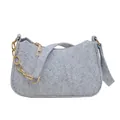 Minimalist light grey felt underarm bag with quilted V-pattern and gold chain strap - Gray