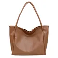Grande borsa tote marrone minimalista in ecopelle testurizzata per pendolari donna - Marrone Giallastro