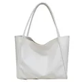 Borsa tote minimalista bianco crema di grande capacità con manici lunghi in pelle PU - Bianco Sporco