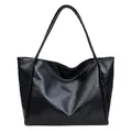 Grande borsa tote nera minimalista in ecopelle lucida con doppi spallacci robusti - Nero