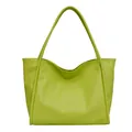 Borsa tote minimalista in pelle sintetica verde avocado con ampi manici e grande spazio - Verde
