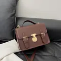 Retro dark brown messenger bag with vintage gold lock and adjustable shoulder strap - Dark Brown