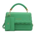 Set borsa a tracolla verde brillante con manico intrecciato e scritta dorata - Set di borse a spalla / Verde