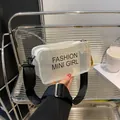 Transparent PVC mini crossbody bag with black strap and fashion lettering for summer style - White