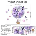 Adesivo murale con coniglio in mongolfiera e fiori viola per decorazioni casa - Fiore Viola Mongolfiera Coniglio