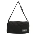 Black quilted crossbody bag with stylish lattice stitching and fashion label detail - Black