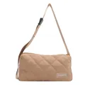 Light khaki quilted crossbody bag with diamond stitching and adjustable strap - Khaki