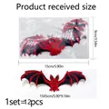 Detail of 12 red glitter 3D bat wall stickers for Halloween with foam adhesive pads - Red Black Glossy Bat Style (PJD4002)