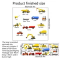 Cartoon construction vehicle wall decal set featuring excavator crane and bulldozer - Engineering Vehicles Style (MS309-YW) / 30x90cm