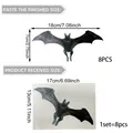 3D Halloween black bat wall stickers set showing product size and layout dimensions - Dark Gray Realistic Bat Style (PY7060)