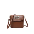 Borsa a secchiello marrone con fiocco d'argento e trama in pelle liscia da donna - Marrone