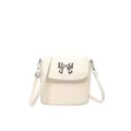 Elegante borsa a tracolla quadrata color crema con fiocco argento e cinturino - Beige