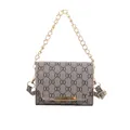 Bolso cuadrado vintage marrón con estampado, cadena dorada y correa ajustable - Gris