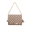 Bolso bandolera retro con cadena dorada y estampado floral geométrico marrón - Caqui