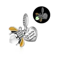 Luminous firefly pendant charm in silver alloy with glowing bead and heart engraving - Firefly With Heart Tag