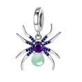 Spider charm pendant with purple and blue crystals on a silver-plated alloy base - Purple Spider