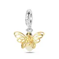 Detailed view of silver charm loop with LOVE engraving and golden bee pendant - Hollow Bee Pendant (LOVE Engraving)
