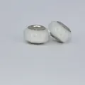 Macro shot of white glass beads with delicate bubbles and silver metal tube core - Bubble Glass / White (HZ-01)