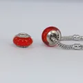 Handmade 925 sterling silver red glass charm bead with white polka dots on snake chain - Polka Dot Lampwork / Red (HZ-02)