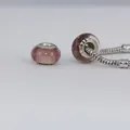 Handmade S925 silver pink bubble glass charms on classic silver snake chain bracelet - Bubble Glass / Pink (HZ-03)