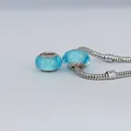 Handmade 925 sterling silver light blue glass bubble charm on a sleek snake bone chain - Bubble Glass / Light Blue (HZ-04)