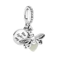 Luminous firefly charm in silver alloy with You light my engraved round tag - Firefly With You Light My Tag