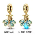 S925 silver bee pendant with blue enamel wings and luminous bead for DIY bracelets - Gradient Wing Luminous Bee (S925)