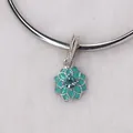 European floral enamel bead charm for DIY bracelets featuring a sparkling blue gemstone - Indigo