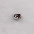 Vintage floral charm bead with red gemstone and oxidized silver finish for bracelets - Tan