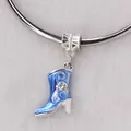 Blue enamel high-heeled boot pendant with white zircon in silver-plated alloy - Light Blue