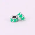 DIY silver alloy heart charm bead with bright green enamel for fashion bracelets - Green