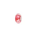 Macro view of a deep pink glass charm bead featuring delicate white floral patterns - Deep Pink White Flower (HM006)