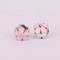 Pink enamel flower charms in cherry blossom design for DIY bracelets and jewelry - Pink