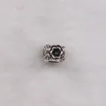 Detail of flower charm bead with layered petals and a black center for DIY bracelets - Black