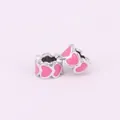 Silver hollow heart charms with pink enamel drip for DIY bead bracelet jewelry making - Rose Pink