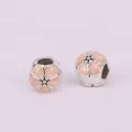 Detail of DIY silver alloy cherry blossom beads with pink enamel for charm bracelets - Nude