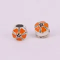 Detail of two orange enamel cherry blossom charms with silver metal for DIY jewelry - Orange