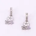 Silver flower pendant with white and purple enamel and zircon stone accents - Cherry Blossom Pendant (CZ044-White) / White