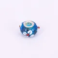 Detailed blue glass bead with white flower patterns and metal core for DIY bracelets - 15x10mm / Diamond Blue