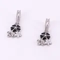Silver flower pendant with black and white enamel and rhinestones for DIY jewelry - Cherry Blossom Pendant (CZ044-Black) / Black