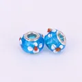 Blue floral glass lampwork beads with silver metal core for DIY bracelet making - 15x10mm / Sky Blue