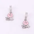 Close-up of pink cherry blossom earrings with enamel flower and sparkling zirconia stones - Cherry Blossom Pendant (CZ044-Pink) / Pink