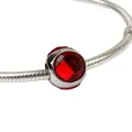 Silver snake chain bracelet featuring a brilliant red faceted crystal drop bead - Red